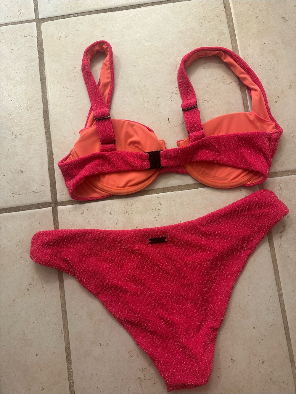 Sparkly vetchy coral pink Two-Piece Bikini Set -  super comfortable! - Picture 2 of 4